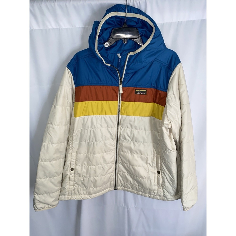 LL Bean Women's Mountain Classic Puffer Hooded Jacket Colorblock 2X Plus Retro